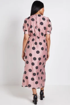 Robe Midi Petite À Manches Bouffantes Avec Détail Plissé