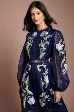 Coast Robe Midi Petite À Manches Bouffantes Brodée<Femme Toutes Les Robes|Robes Mi-Longues