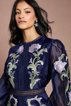 Coast Robe Midi Petite À Manches Bouffantes Brodée<Femme Toutes Les Robes|Robes Mi-Longues