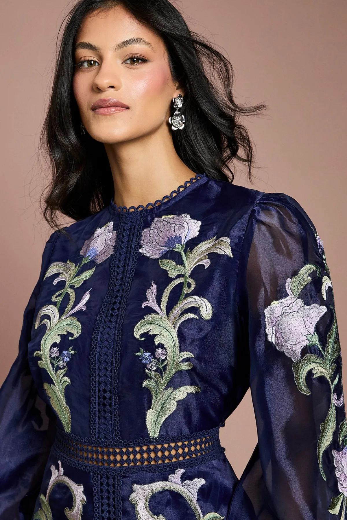 Coast Robe Midi Petite À Manches Bouffantes Brodée<Femme Toutes Les Robes|Robes Mi-Longues