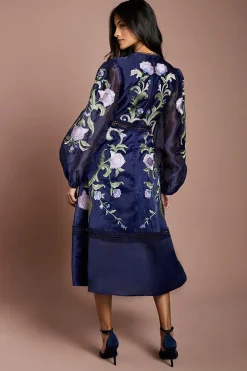 Coast Robe Midi Petite À Manches Bouffantes Brodée<Femme Toutes Les Robes|Robes Mi-Longues