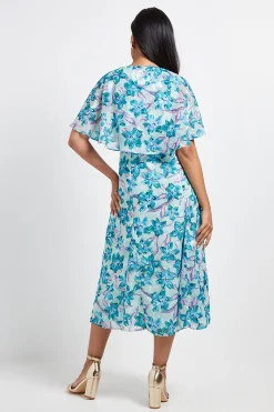 Wallis Robe Midi Petite à Manches Cape et Motif Floral Dévoré<Femme Toutes Les Robes|Robes Mi-Longues