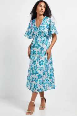 Wallis Robe Midi Petite à Manches Cape et Motif Floral Dévoré<Femme Toutes Les Robes|Robes Mi-Longues