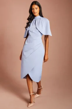 Robe Midi Petite À Manches Cape Et Jupe Portefeuille
