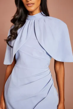 Robe Midi Petite À Manches Cape Et Jupe Portefeuille