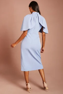 Robe Midi Petite À Manches Cape Et Jupe Portefeuille