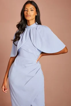 Robe Midi Petite À Manches Cape Et Jupe Portefeuille
