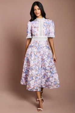 Coast Robe Midi Petite À Manches Courtes Avec Détails De Dentelle Imprimée<Femme Toutes Les Robes|Robes Mi-Longues