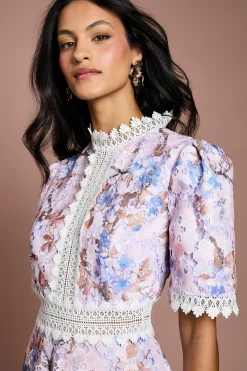 Coast Robe Midi Petite À Manches Courtes Avec Détails De Dentelle Imprimée<Femme Toutes Les Robes|Robes Mi-Longues