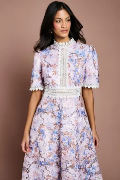 Coast Robe Midi Petite À Manches Courtes Avec Détails De Dentelle Imprimée<Femme Toutes Les Robes|Robes Mi-Longues