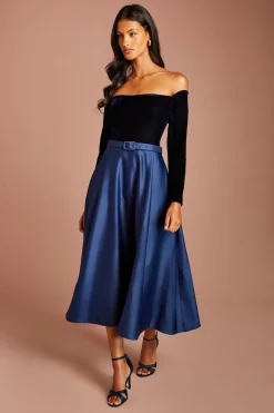 Coast Robe Midi Petite À Manches Longues Col Bardot Et Jupe Évasée<Femme Robes Mi-Longues|Robes À Manches Longues