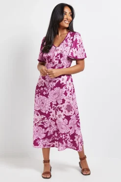 Robe Midi Petite à Manches Évasées et Fermeture Éclair