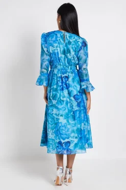 Wallis Robe Midi Petite À Manches Évasées En Organza Fleuri<Femme Toutes Les Robes|Robes Mi-Longues