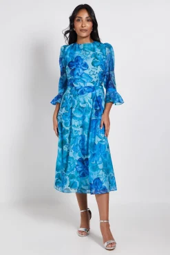Wallis Robe Midi Petite À Manches Évasées En Organza Fleuri<Femme Toutes Les Robes|Robes Mi-Longues