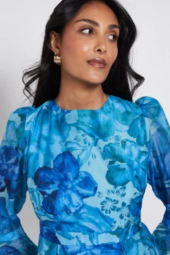 Wallis Robe Midi Petite À Manches Évasées En Organza Fleuri<Femme Toutes Les Robes|Robes Mi-Longues
