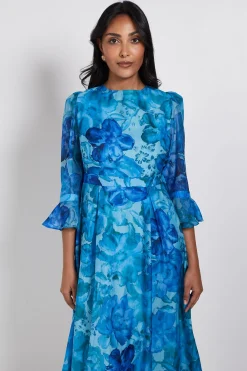 Wallis Robe Midi Petite À Manches Évasées En Organza Fleuri<Femme Toutes Les Robes|Robes Mi-Longues