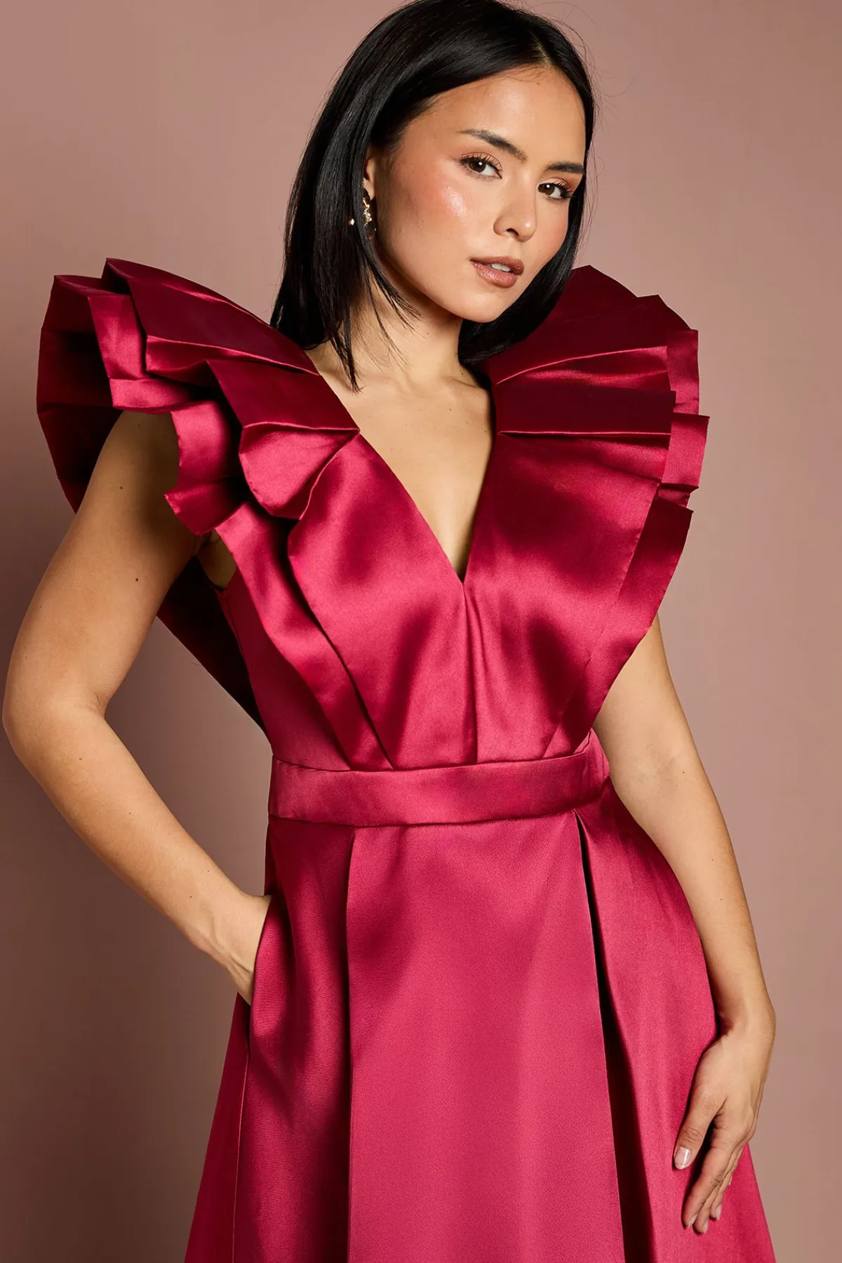 Coast Robe Midi Petite à Manches Volantées et Col en V<Femme Robes|Robes Mi-Longues