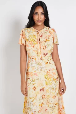 Wallis Robe Midi Petite À Motif Floral Dobby Avec Nœud Devant<Femme Robes|Robes Mi-Longues