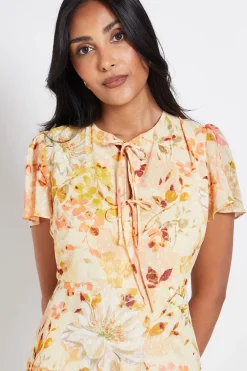 Wallis Robe Midi Petite À Motif Floral Dobby Avec Nœud Devant<Femme Robes|Robes Mi-Longues
