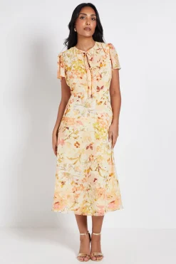 Wallis Robe Midi Petite À Motif Floral Dobby Avec Nœud Devant<Femme Robes|Robes Mi-Longues