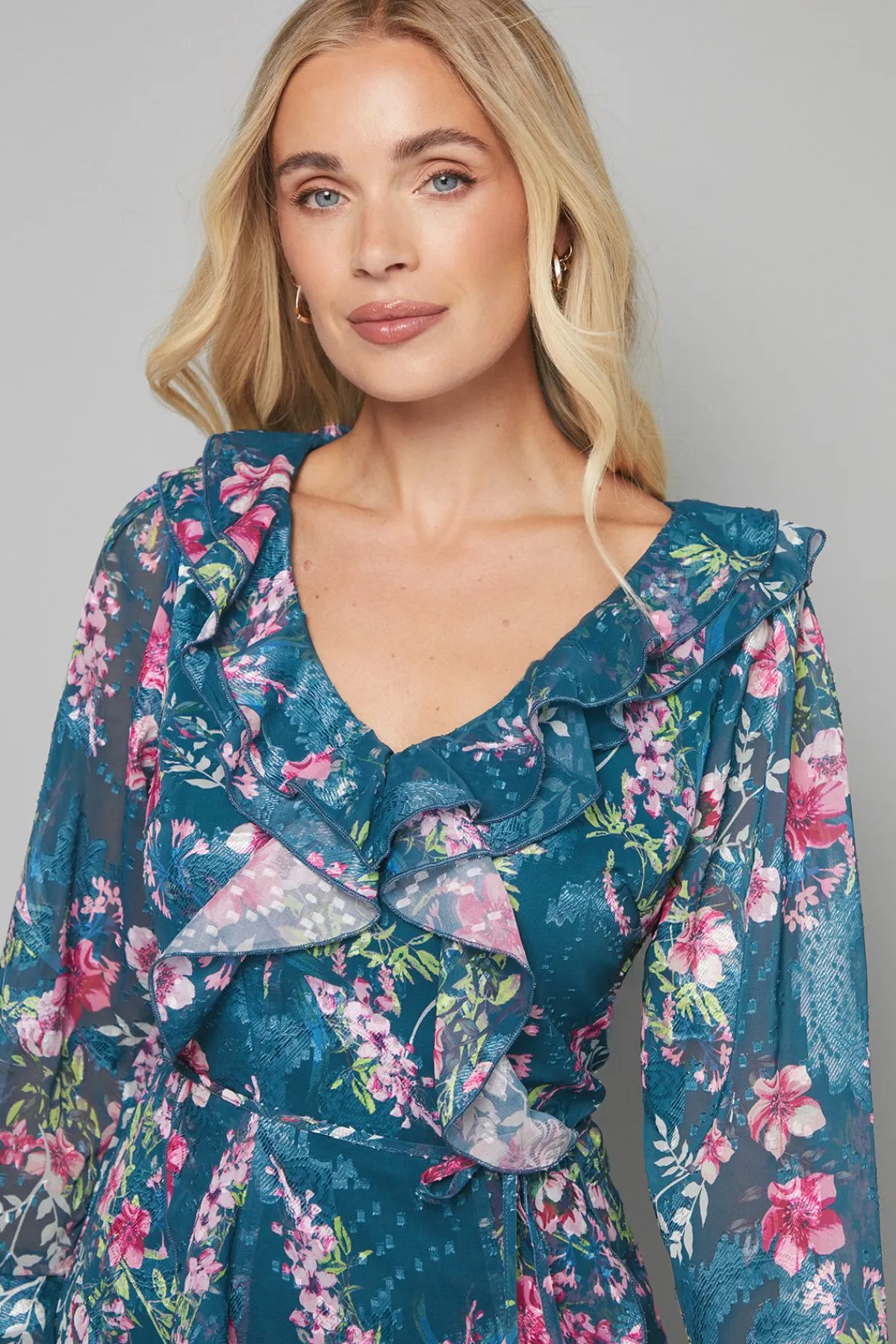 Wallis Robe Midi Petite à Motifs Floraux avec Volants et Ceinture<Femme Robes|Robes À Manches Longues