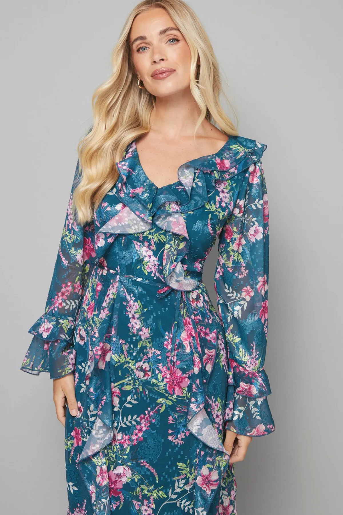 Wallis Robe Midi Petite à Motifs Floraux avec Volants et Ceinture<Femme Robes|Robes À Manches Longues