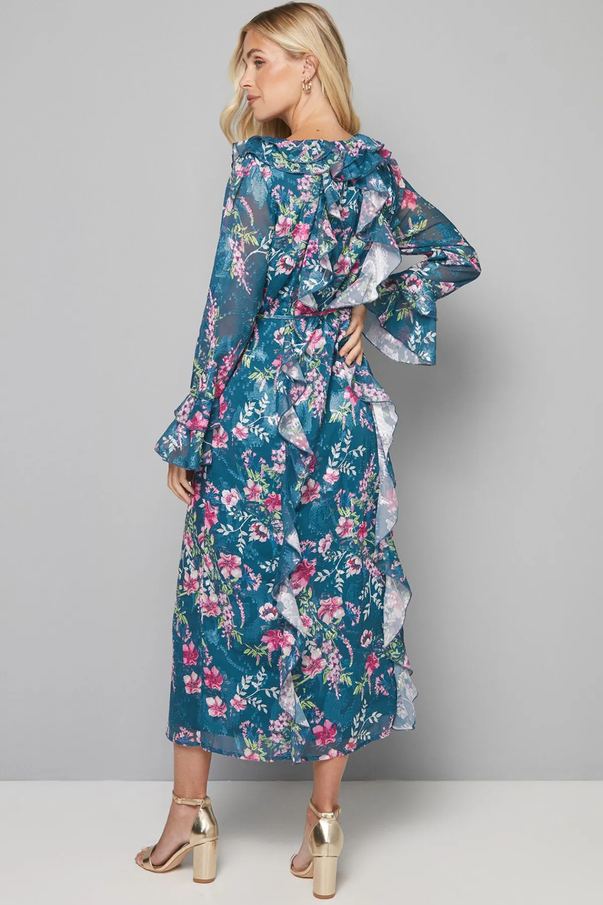 Wallis Robe Midi Petite à Motifs Floraux avec Volants et Ceinture<Femme Robes|Robes À Manches Longues