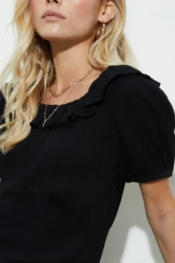 Dorothy Perkins Robe Midi Petite Noire à Col Volants<Femme Robes Mi-Longues|Robes Patineuses