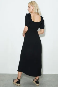 Dorothy Perkins Robe Midi Petite Noire à Col Volants<Femme Robes Mi-Longues|Robes Patineuses