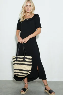 Dorothy Perkins Robe Midi Petite Noire à Col Volants<Femme Robes Mi-Longues|Robes Patineuses