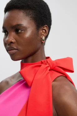 Robe Midi Petite à Nœud et Blocs de Couleurs Coupe Ajustée Souple