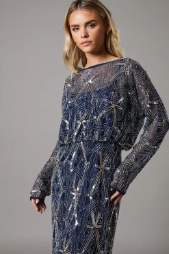 Robe Midi Petite à Ornements Brodés Main avec Dos en V