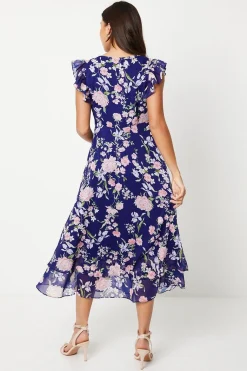 Robe Midi Petite à Épaules Volantées