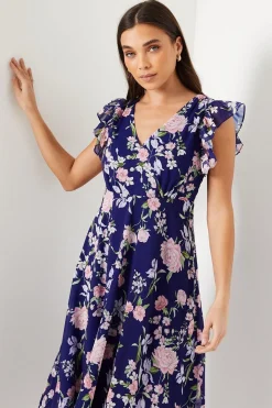 Robe Midi Petite à Épaules Volantées