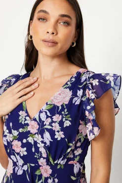 Robe Midi Petite à Épaules Volantées