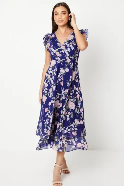Robe Midi Petite à Épaules Volantées