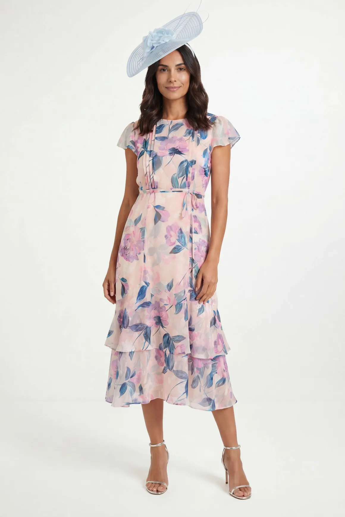 Robe Midi Petite À Plis Nervurés Et Imprimé Floral Dévoré