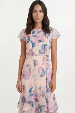 Robe Midi Petite À Plis Nervurés Et Imprimé Floral Dévoré