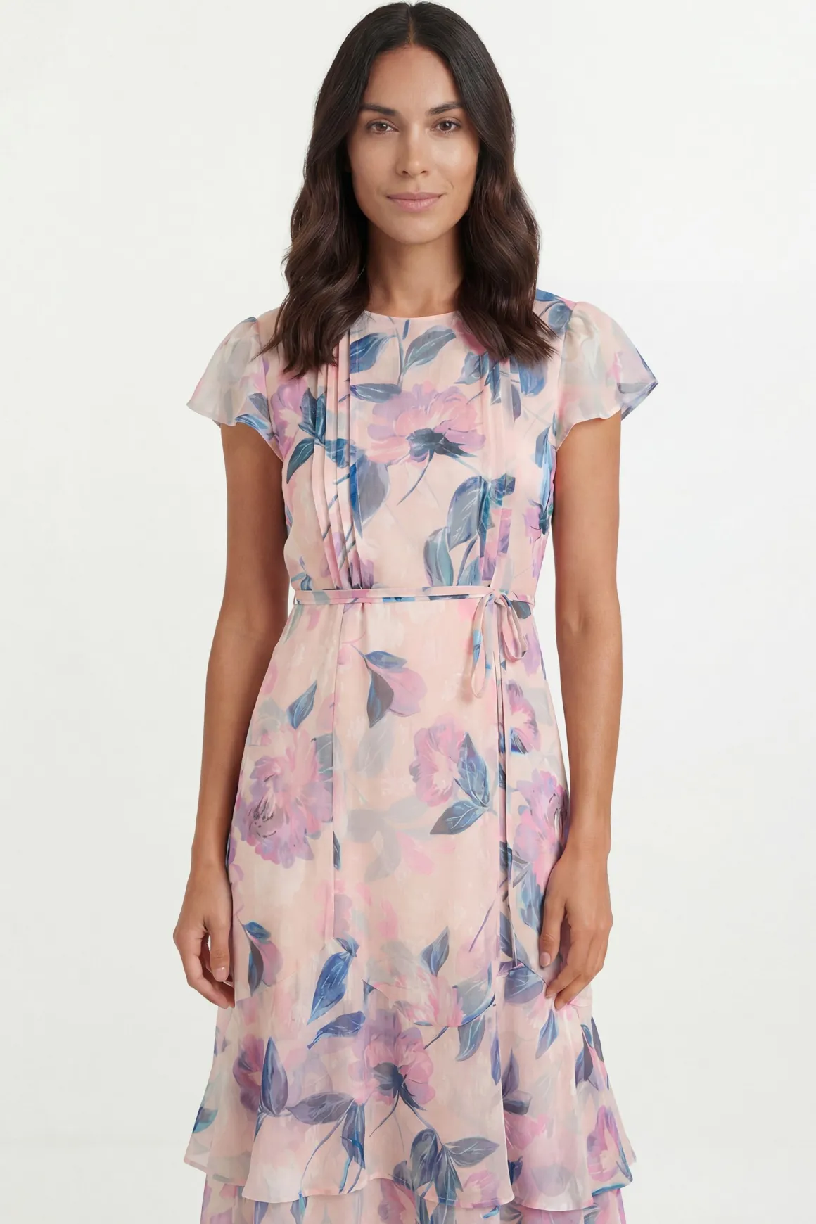 Robe Midi Petite À Plis Nervurés Et Imprimé Floral Dévoré