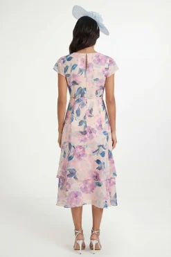 Robe Midi Petite À Plis Nervurés Et Imprimé Floral Dévoré