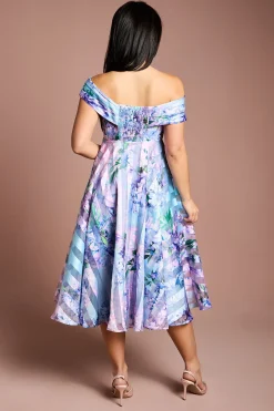 Robe Midi Petite à Rayures en Organza avec Haut Plissé