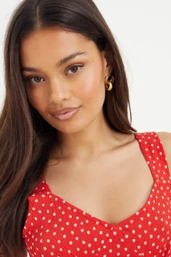 Dorothy Perkins Robe Midi Petite Rouge à Pois avec Bretelles en Jersey<Femme Toutes Les Robes|Robes Mi-Longues