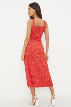 Dorothy Perkins Robe Midi Petite Rouge à Pois avec Bretelles en Jersey<Femme Toutes Les Robes|Robes Mi-Longues