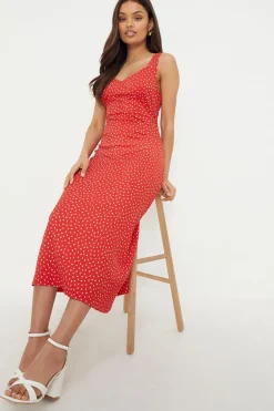 Dorothy Perkins Robe Midi Petite Rouge à Pois avec Bretelles en Jersey<Femme Toutes Les Robes|Robes Mi-Longues
