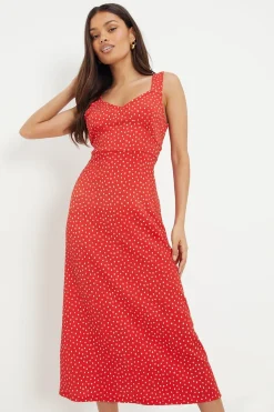 Dorothy Perkins Robe Midi Petite Rouge à Pois avec Bretelles en Jersey<Femme Toutes Les Robes|Robes Mi-Longues