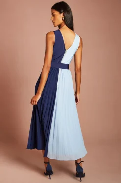 Robe Midi Petite Taille À Bandage Col Croisé Et Jupe Plissée