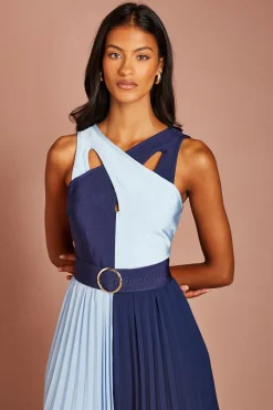 Robe Midi Petite Taille À Bandage Col Croisé Et Jupe Plissée