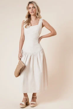 Robe Midi Petite à Taille Basse et Bretelles