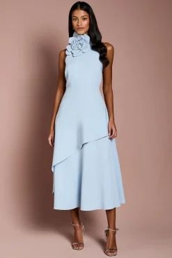Robe Midi Petite Taille À Col Montant Avec Détail Corsage
