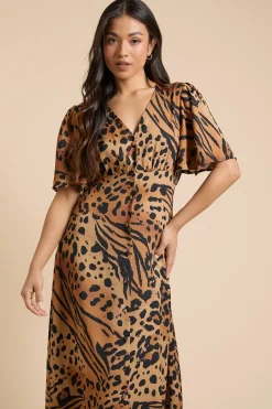 Dorothy Perkins Robe Midi Petite Taille À Avec Boutons Devant, Manches Papillon Et Dos Noué<Femme Robes|Robes Mi-Longues